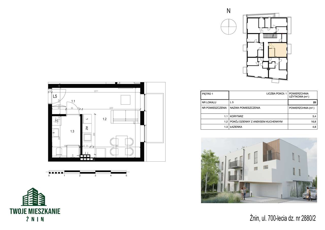 Żnin-Kawalerka 25 m2 z dużym balkonem 3,5 - Pełny obrazek: 2/9