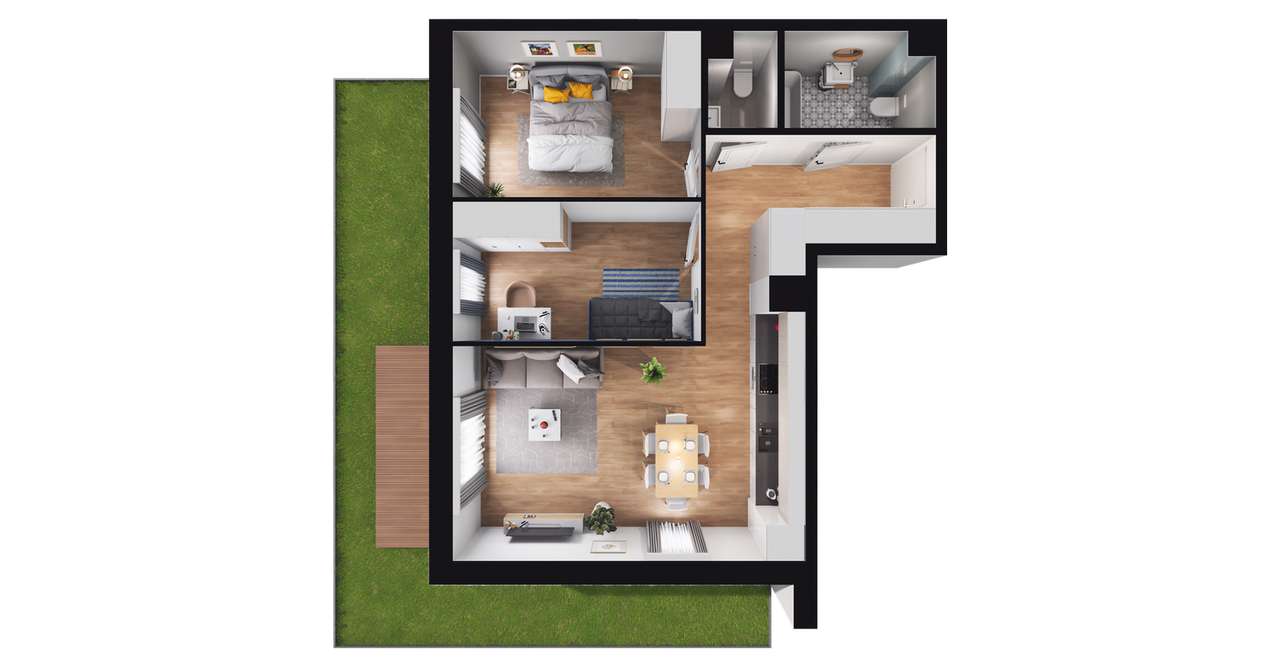 3-pokojowe mieszkanie 60m2 + ogródek - Pełny obrazek: 2/8