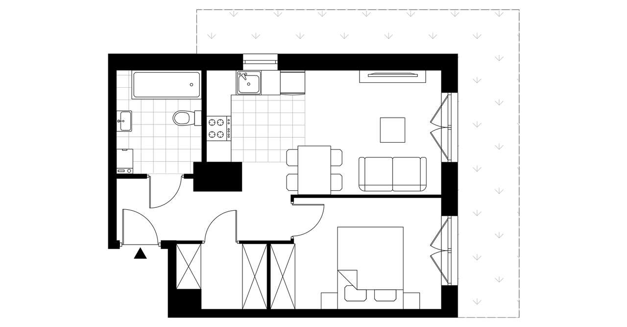 2-pokojowe mieszkanie 44m2 + ogródek Bezpośrednio - Pełny obrazek: 3/8