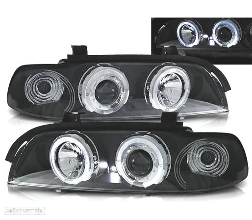 FARÓIS PARA BMW E39 95-00 ANGEL EYES LED FUNDO PRETO - 1