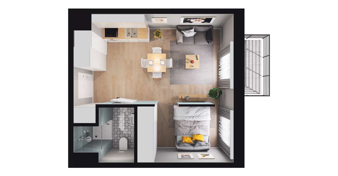 2-pokojowe mieszkanie 30m2 + balkon Bezpośrednio - Pełny obrazek: 2/8