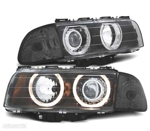 FARÓIS ANGEL EYES PARA BMW E38 94-98 FUNDO PRETO - 1