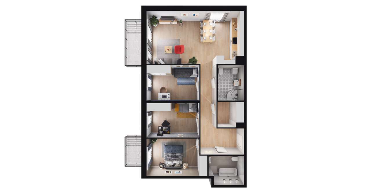 4-pokojowe mieszkanie 91m2 + 2 balkony - Pełny obrazek: 2/8