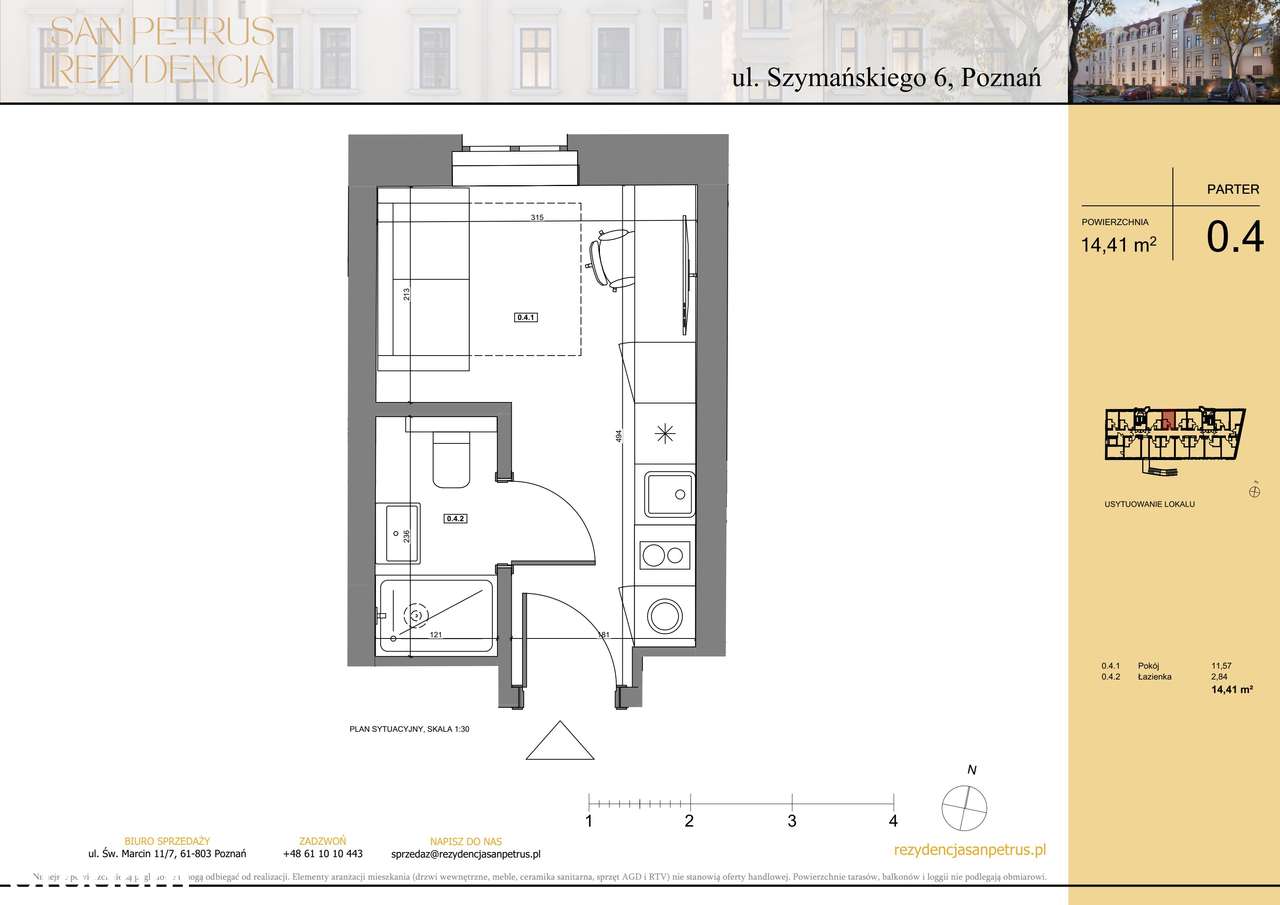 1-pokojowe mieszkanie 14m2 Bez Prowizji - Pełny obrazek: 2/7