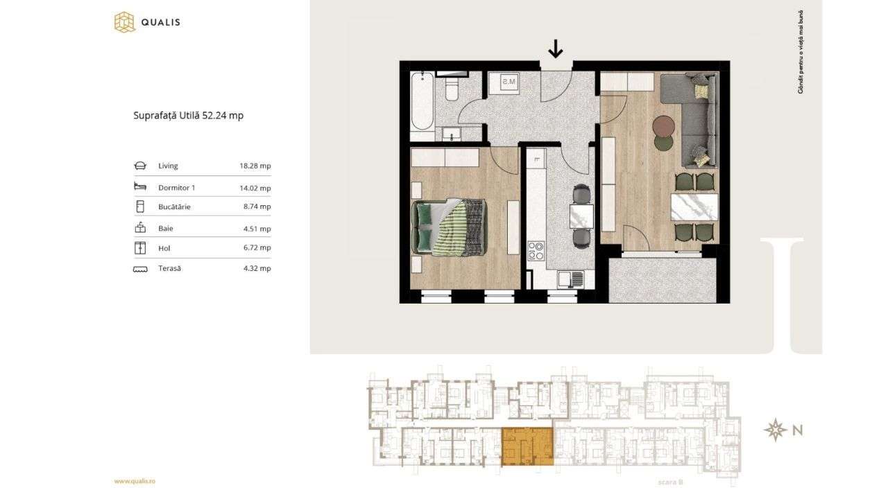 Qualis I: Apartament 2 camere, 52 mp, parcare inclusa-0