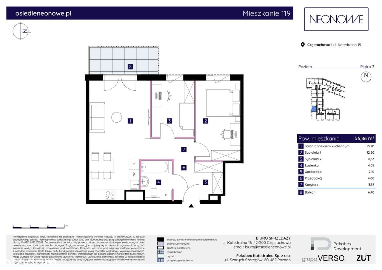 3-pokojowe mieszkanie 56m2 + balkon - Pełny obrazek: 2/7