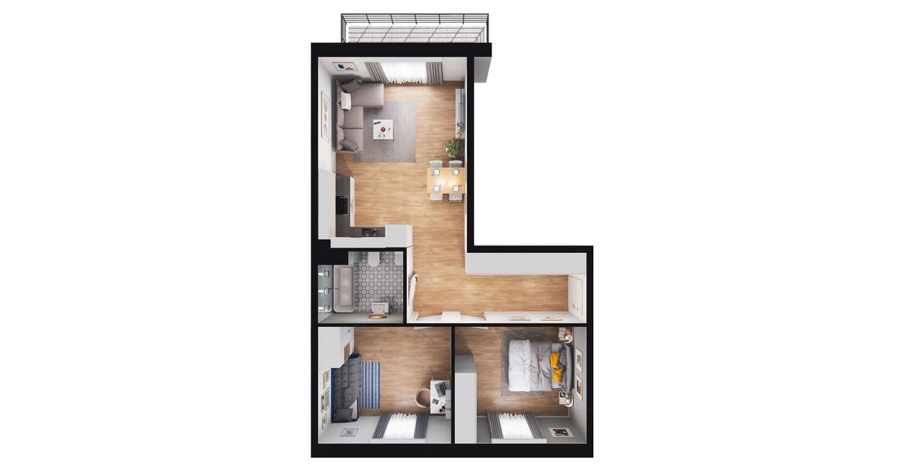 3-pokojowe mieszkanie 57m2 + balkon - Pełny obrazek: 2/8