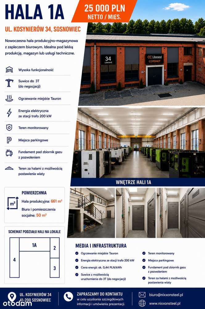 Hala produkcyjno magazynowa na wynajem w Sosnowcu