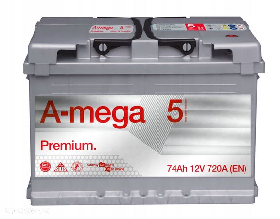 AKUMULATOR AMEGA PREMIUM 5 12V 74Ah 720A P+ MOŻLIWY DOWÓZ MONTAŻ - 1