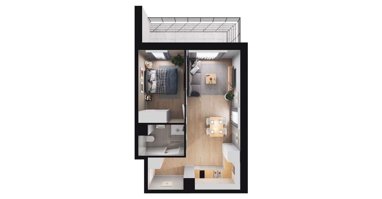 2-pokojowy apartament inwestycyjny 37m2 + balkon - Pełny obrazek: 2/8