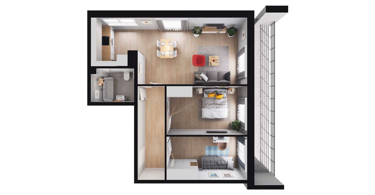 3-pokojowe mieszkanie 61m2 + balkon Bezpośrednio - Pełny obrazek: 3/9