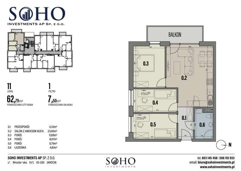 mieszkanie 62,79m2 4-pokoje Apartamenty SOHO