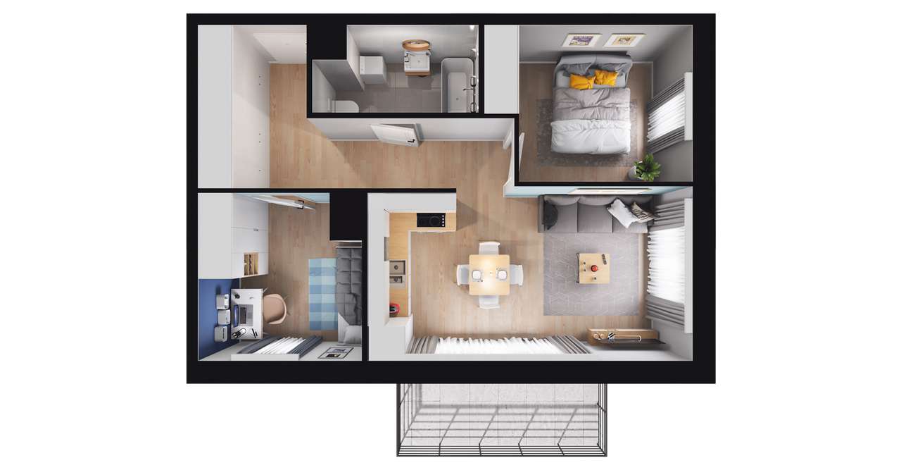 3-pokojowe mieszkanie 46m2 + balkon Bezpośrednio - Pełny obrazek: 2/8