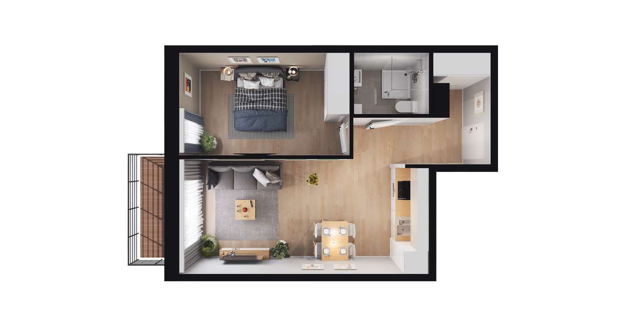 2-pokojowe mieszkanie 40m2 + balkon Bezpośrednio - Pełny obrazek: 2/8