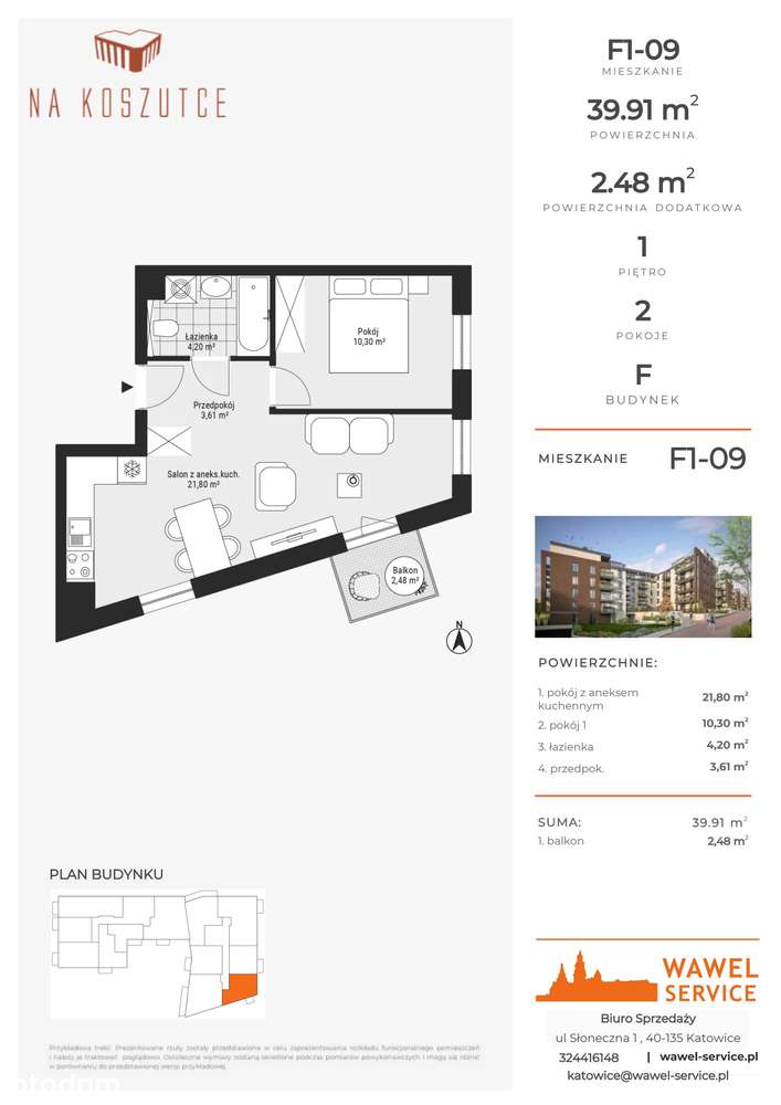 1-pokojowe mieszkanie 39m2 + balkon Bez Prowizji - Pełny obrazek: 2/8