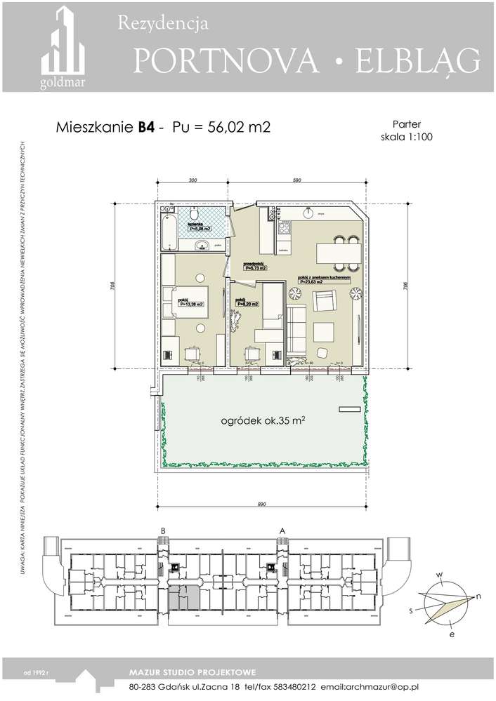 3-pokojowe mieszkanie 56m2 + ogródek - Pełny obrazek: 2/7