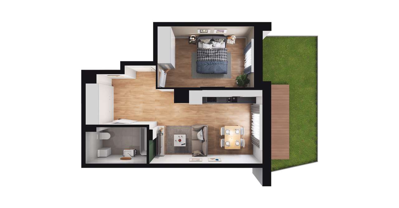 2-pokojowe mieszkanie 41m2 + ogródek Bezpośrednio - Pełny obrazek: 2/8