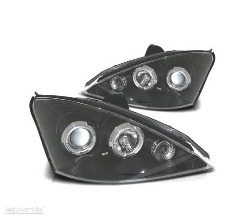 FARÓIS ANGEL EYES PARA FORD FOCUS 01-05 FUNDO PRETO - 1