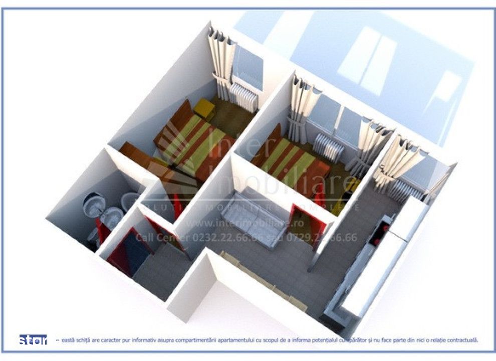 Apartament 2 camere Tudor-Pod de Fier,45mp,bl.2017,etaj 3 Cod:154611