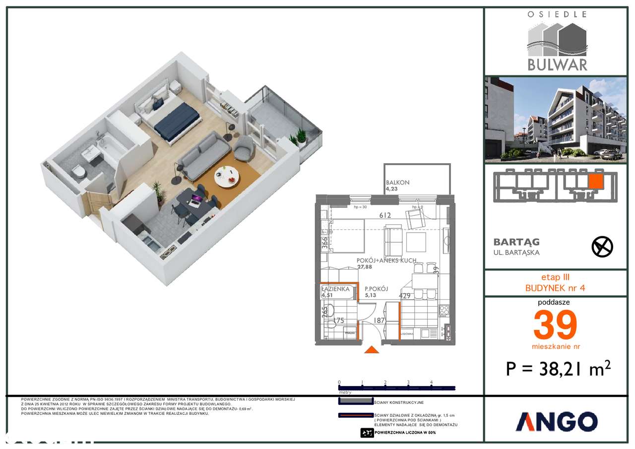 słoneczne 2 pok. mieszkanie na ostatnim piętrze - Pełny obrazek: 5/11