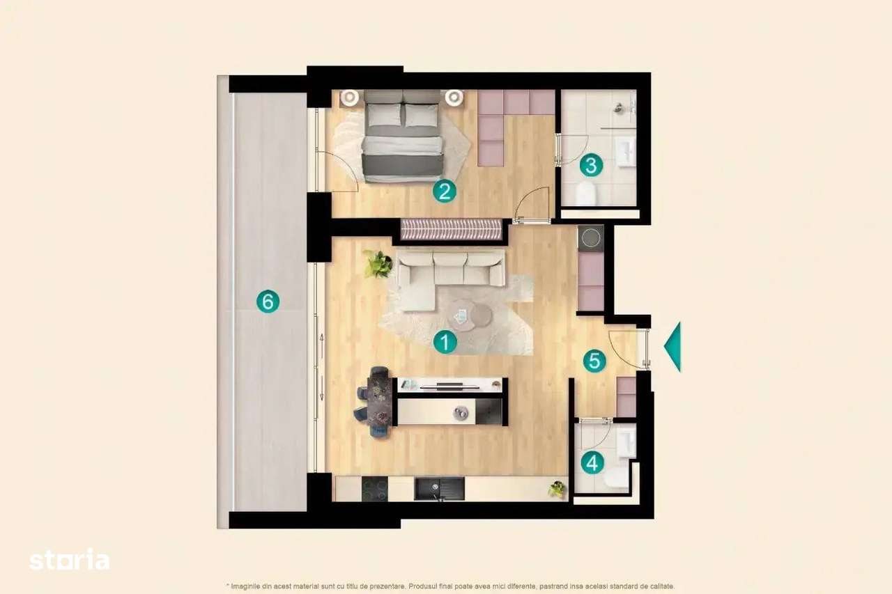 2D: Apartament luminos cu terasă de 18 mp, în KronenPark — fotografia 2