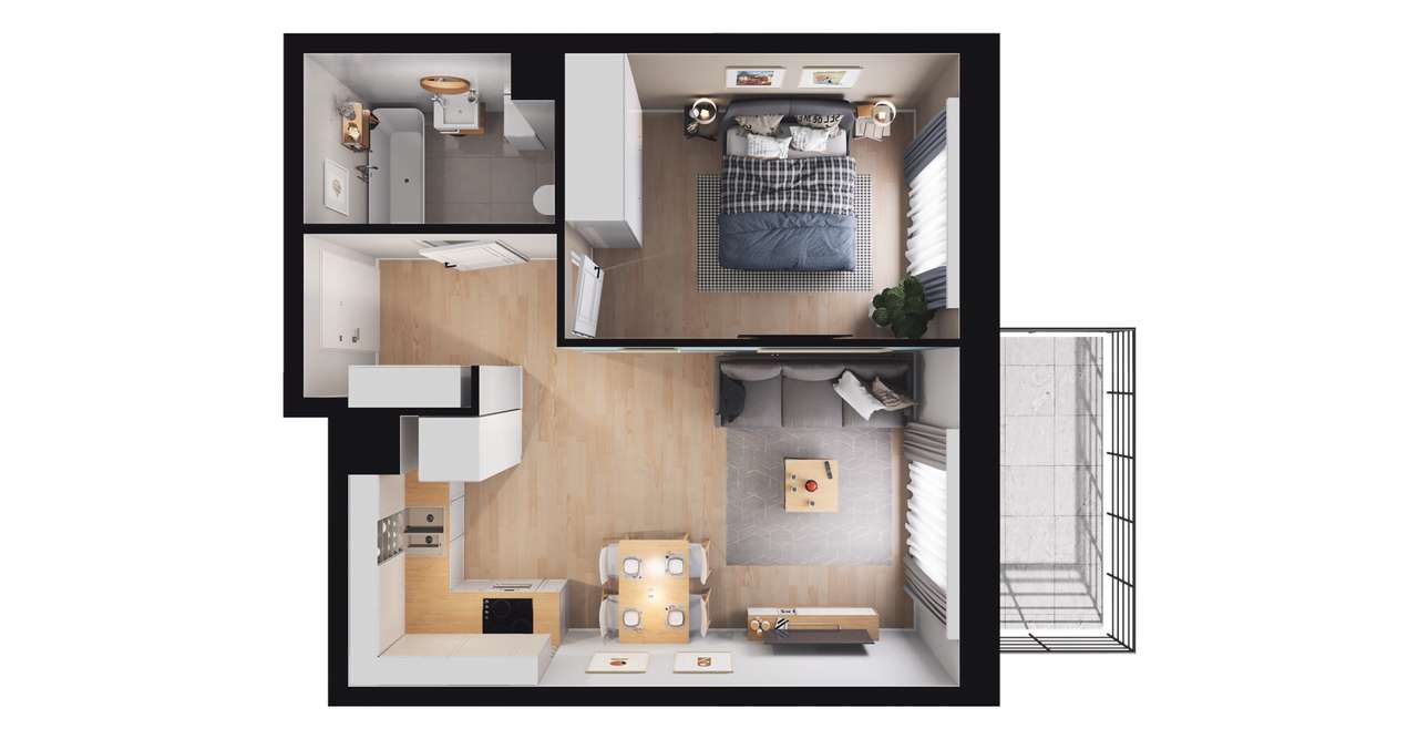 2-pokojowe mieszkanie 38m2 + balkon - Pełny obrazek: 3/9