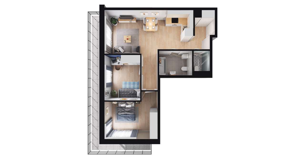 3-pokojowe mieszkanie 59m2 + balkon - Pełny obrazek: 2/8