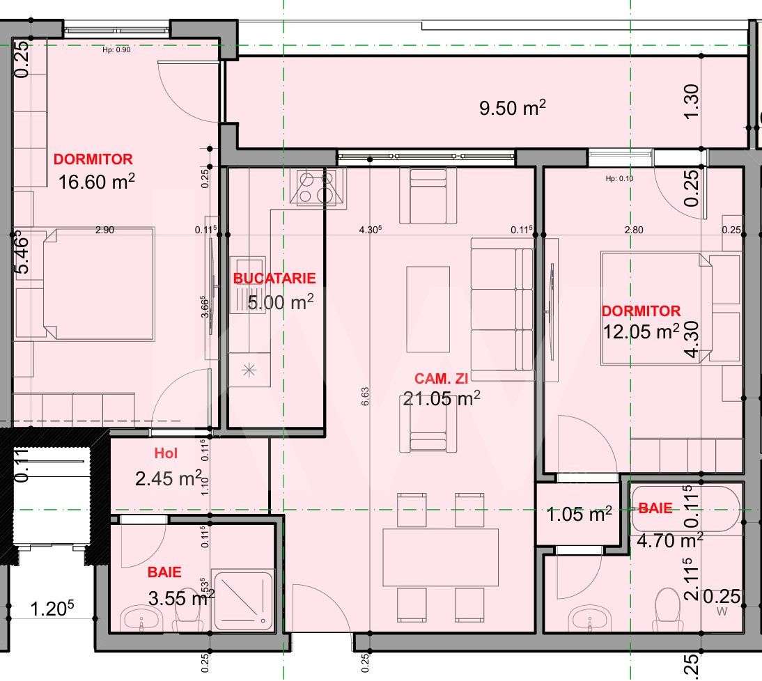 Apartament 3 camere de vanzare balcon etaj intermediar 66,45mpu Sibiu-1