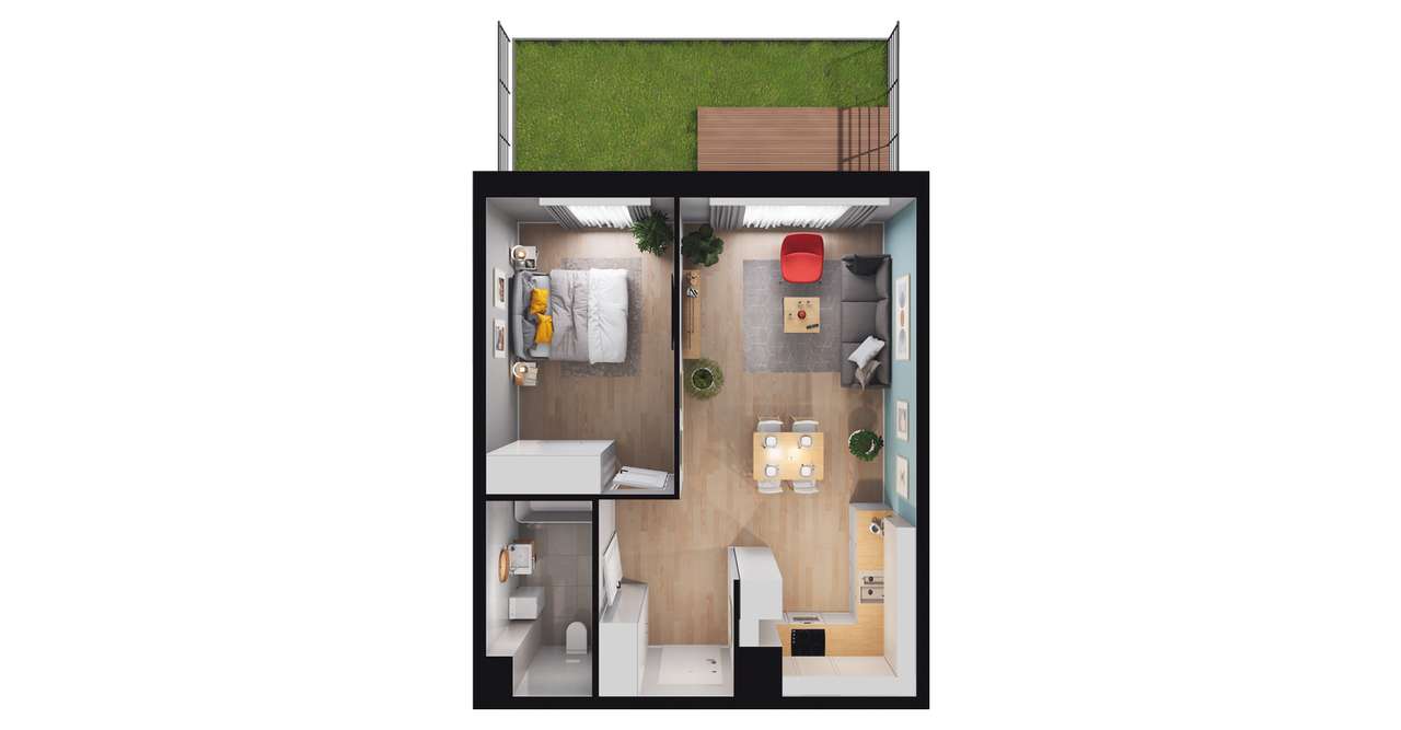 2-pokojowe mieszkanie 44m2 + ogródek Bezpośrednio - Pełny obrazek: 2/8