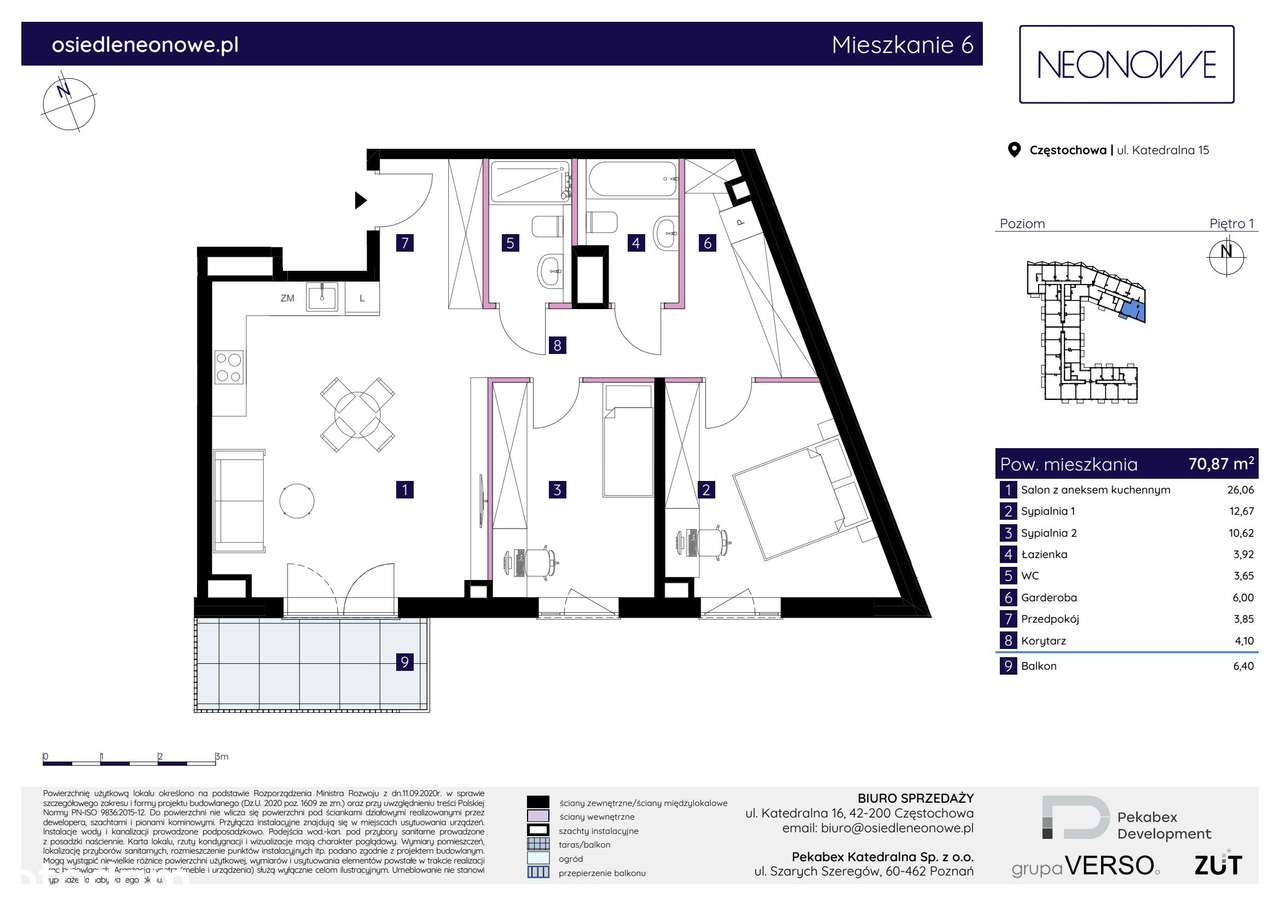3-pokojowe mieszkanie 70m2 + balkon - Pełny obrazek: 2/7