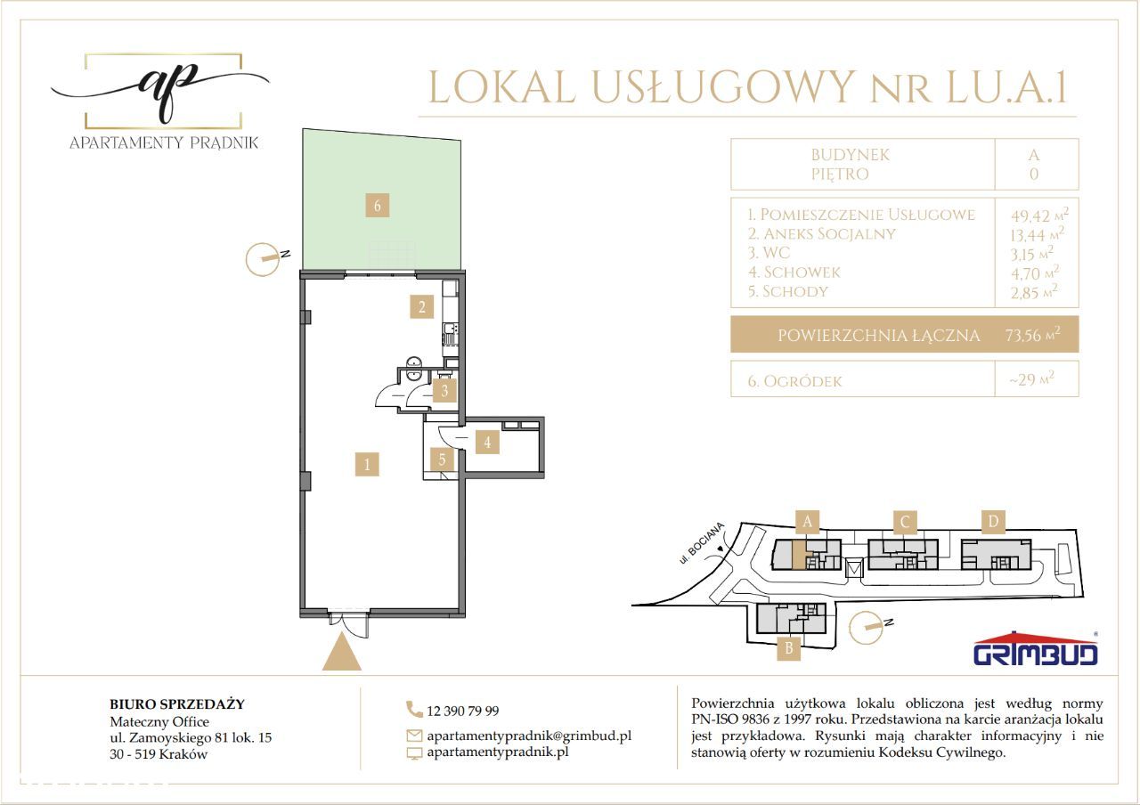 Lokal usługowy, pow. 73,56m2, ul. Bociana