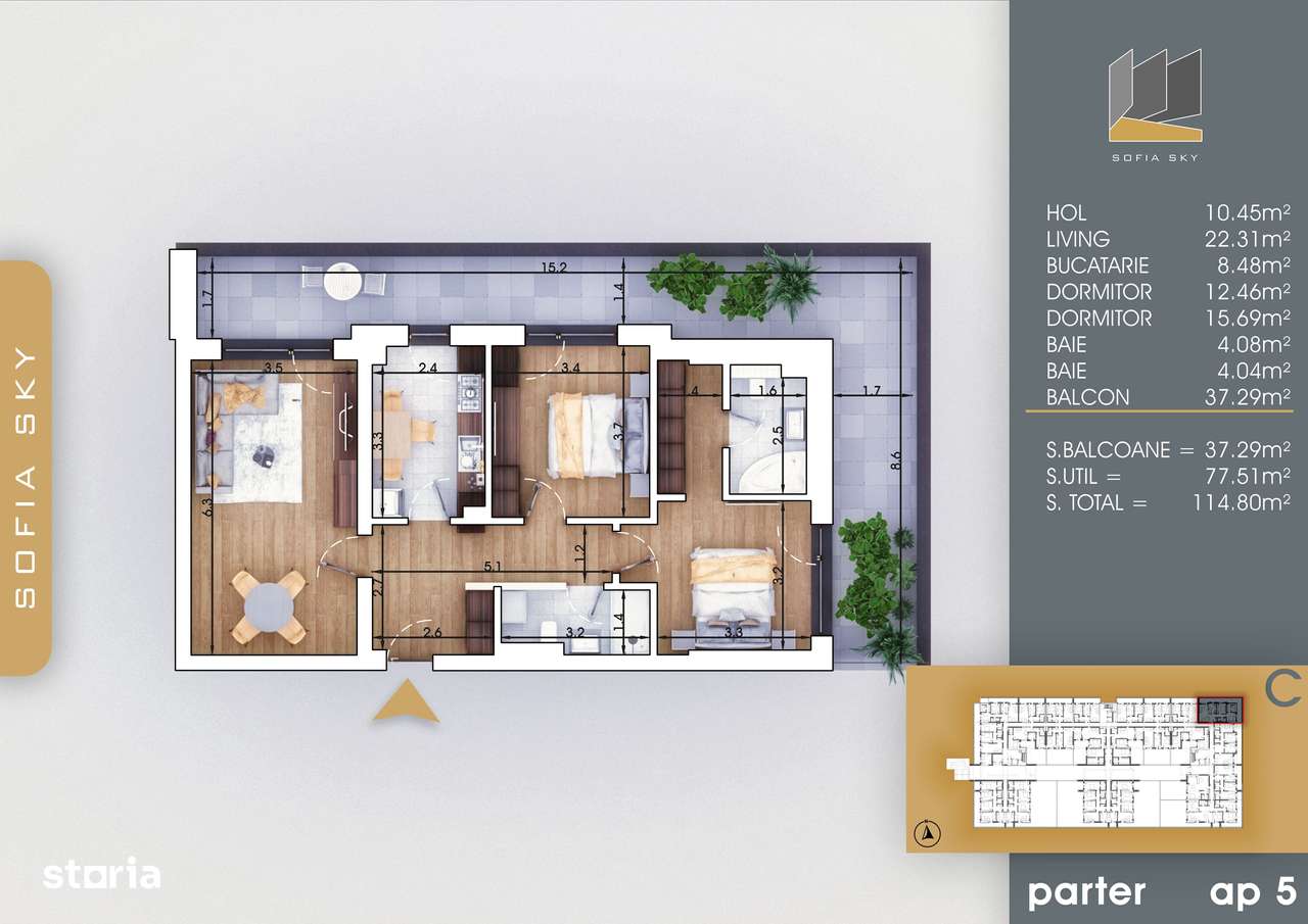 3 camere cu terasa finalizare rapida 700 metri Metrou Nic. Teclu - Imagine principală: 1/10