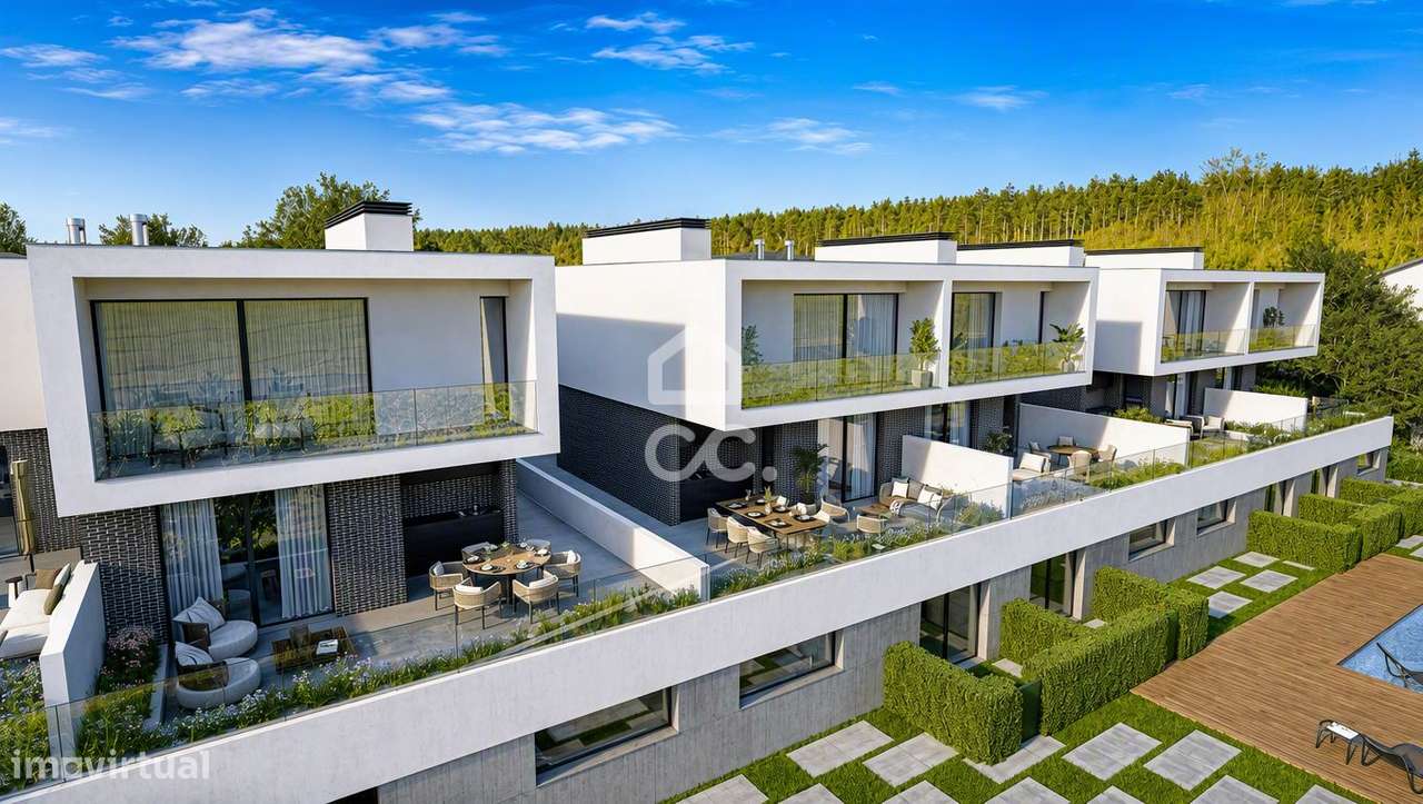 Moradia T3+1 nova, com jardim e terraço, em condomínio privativo com p-2