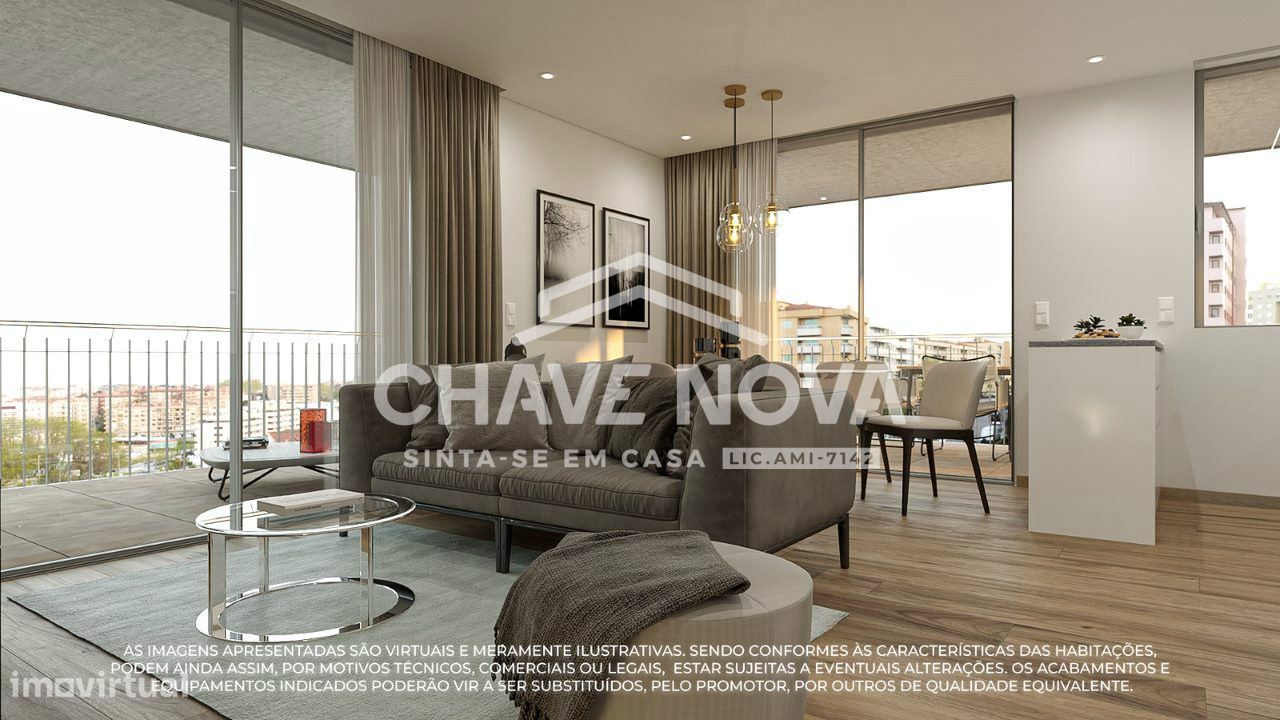 Apartamento T2 novo com 3 frentes e varanda ao centro de Gaia