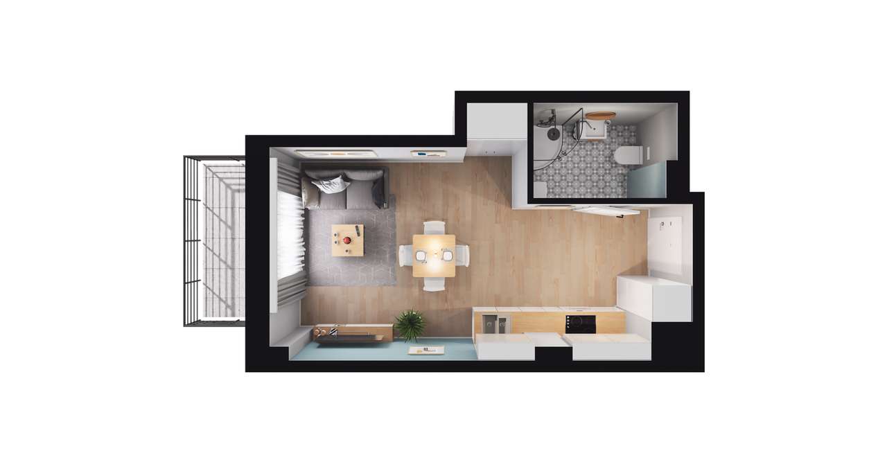 1-pokojowy apartament inwestycyjny 25m2 + balkon - Pełny obrazek: 2/8