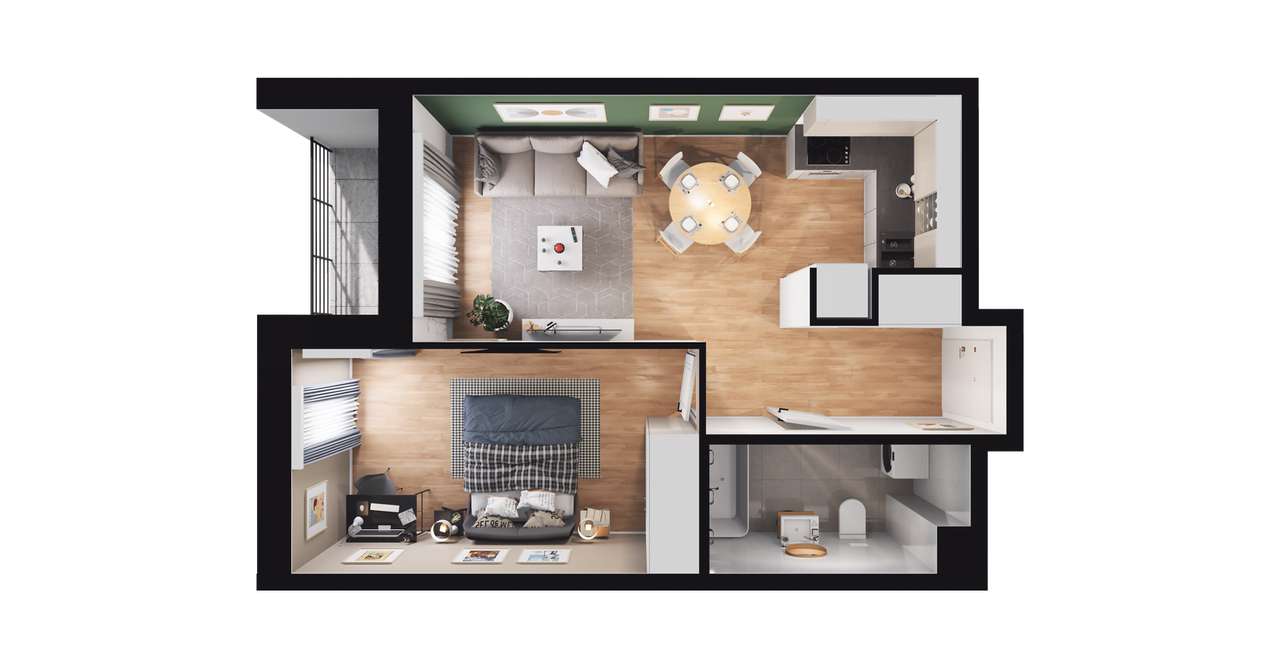 2-pokojowe mieszkanie 40m2 + loggia Bezpośrednio - Pełny obrazek: 2/6