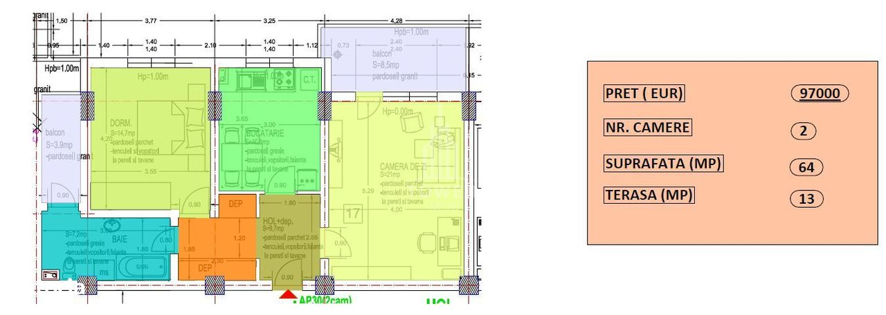 Apartament 2 camere | Zona Cireșica-Sibiu