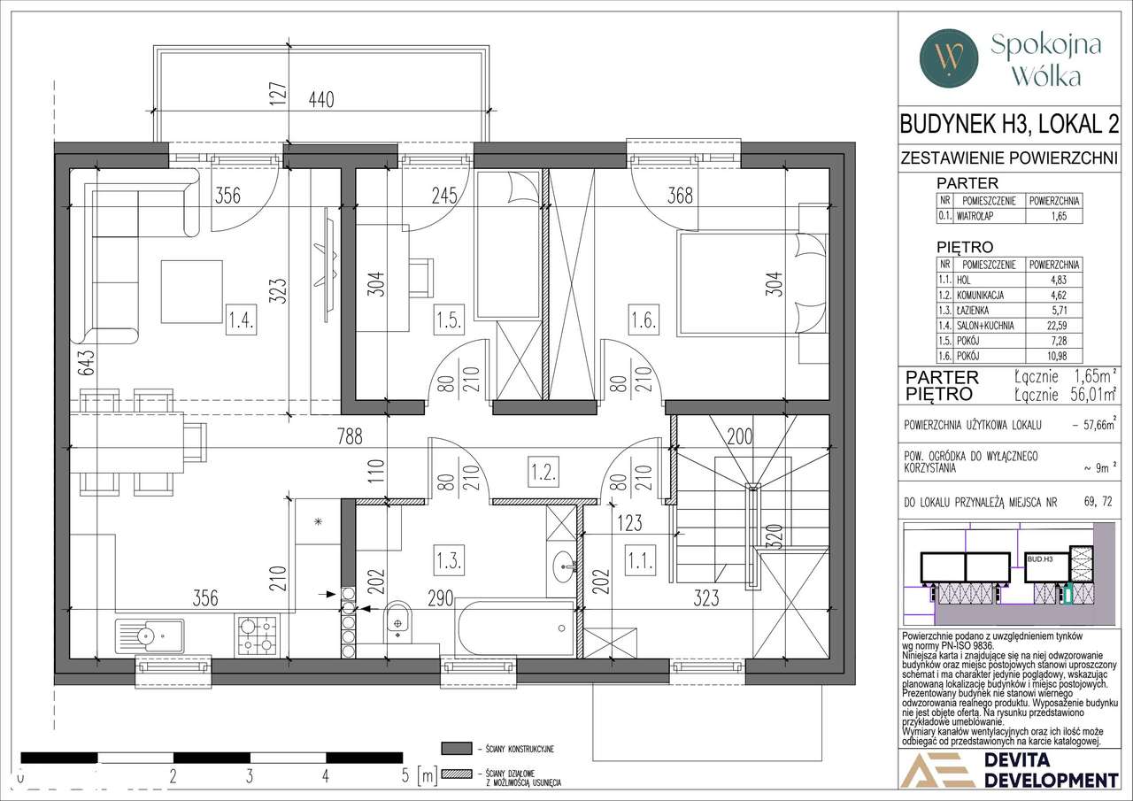 3-pokojowe mieszkanie 57m2 + ogródek Bezpośrednio - Pełny obrazek: 2/9