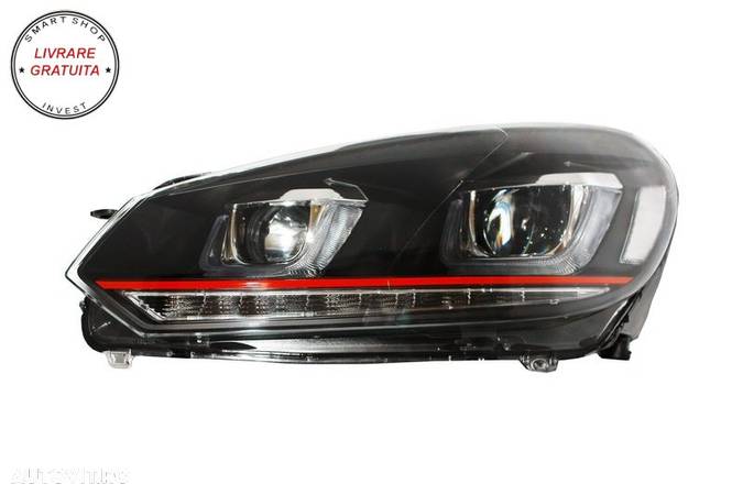 Faruri LED VW Golf 6 VI (2008-2012) Golf 7 U Design With Red Strip GTI Semnal LED - livrare gratuita - 6