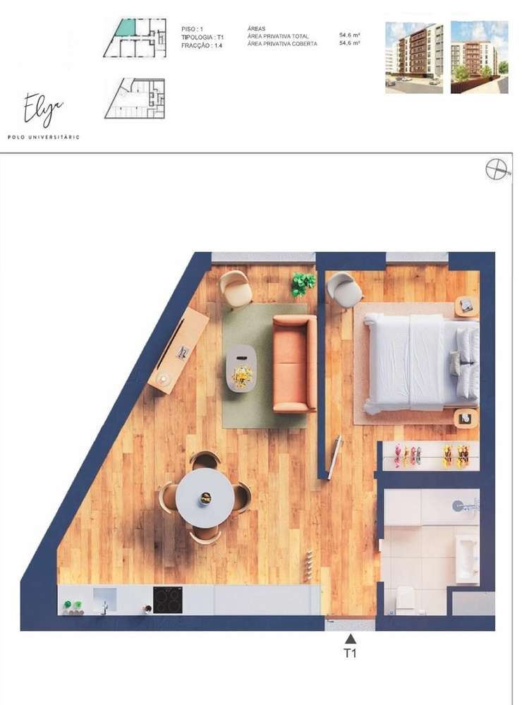 Apartamento T1 novo, junto ao Polo Universitário-5