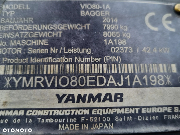 Yanmar VIO80-1A 8,5 tony 2015r z Norwegii jak Nowa 4744mt Oryginał! cena netto 160000 - 9