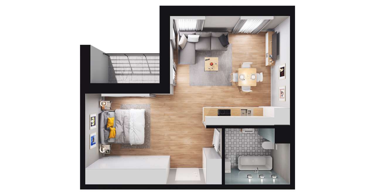 1-pokojowe mieszkanie 41m2 + balkon Bezpośrednio - Pełny obrazek: 2/8