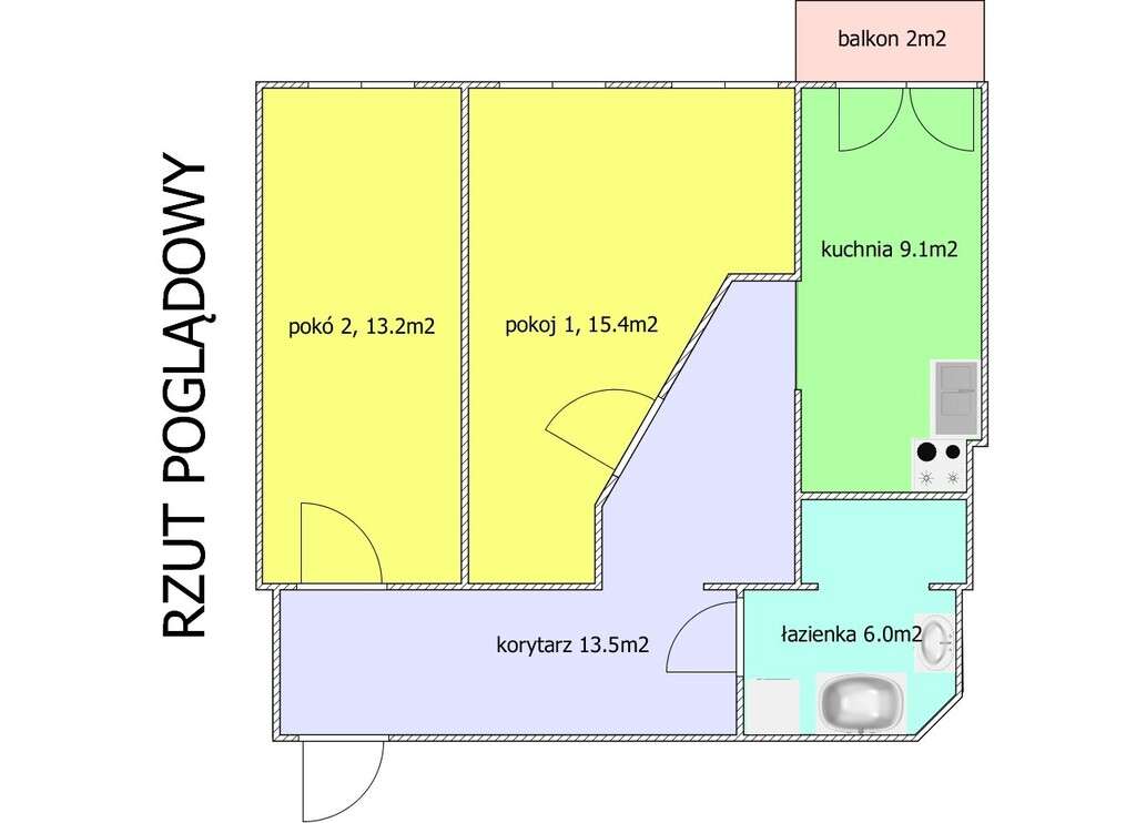 Wrocław Śródmieście Nadodrze 2 pokoje rozkład - Pełny obrazek: 3/20