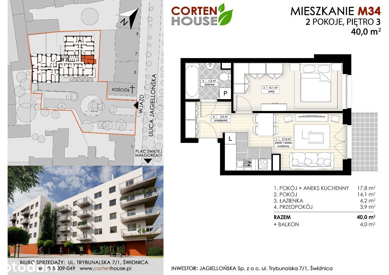 CortenHouse – 2 pokoje/aneks/balkon/40,0m² (M34)