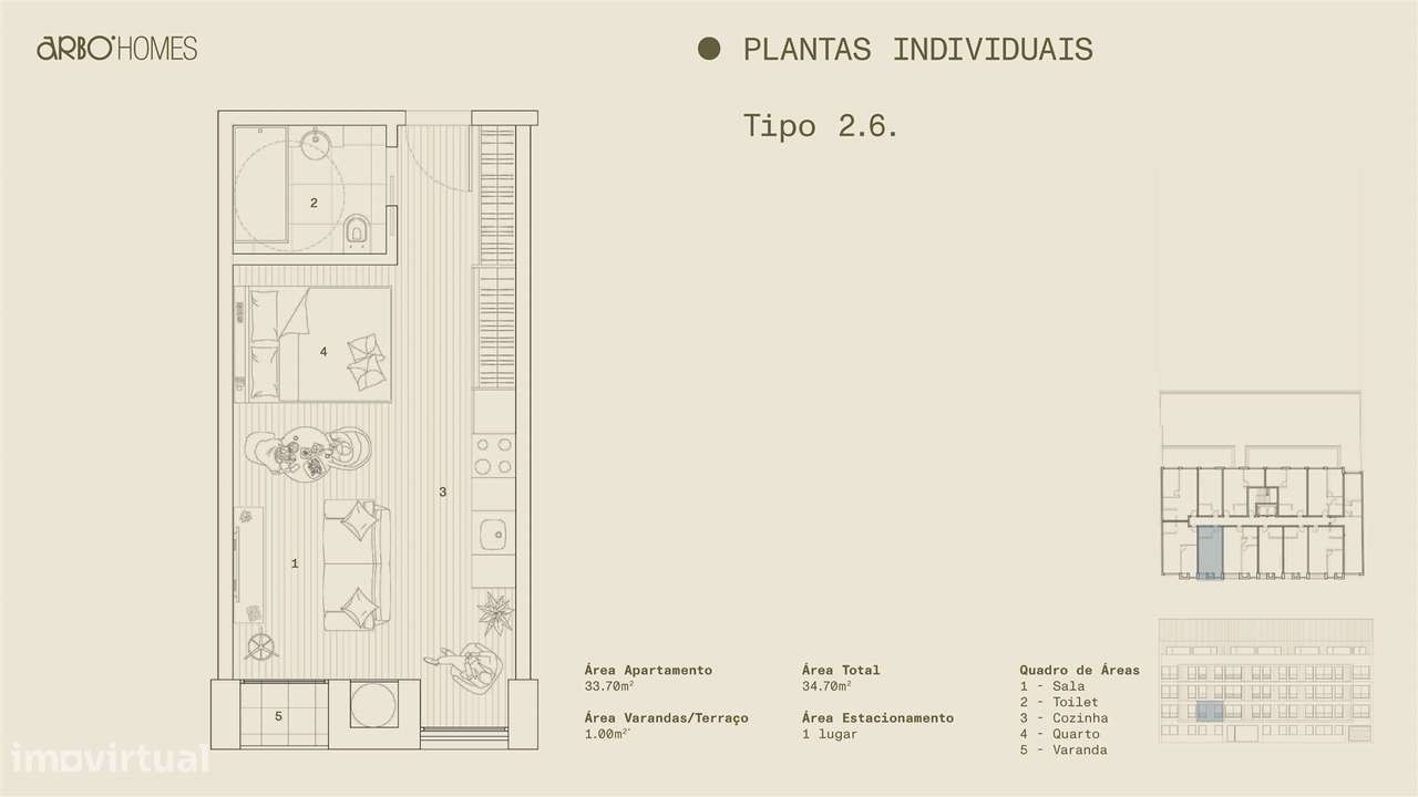 Apartamento T0 Novo com Varanda e Garagem | Cedofeita - Grande imagem: 2/9