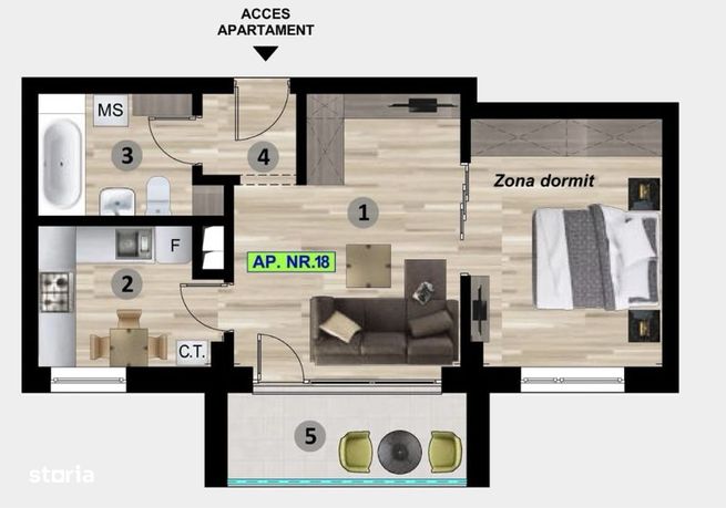 Apartament//doua camere//bucatarie separata//vedere mare//parcare//