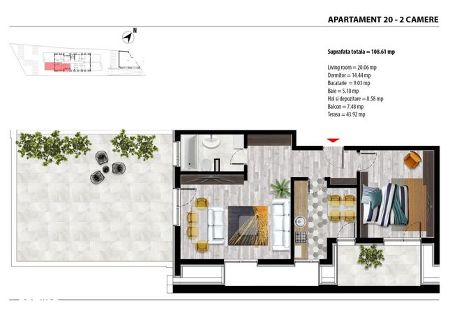 Apartament 2 camere cu terasa metrou Anghel Saligny Finalizat la cheie