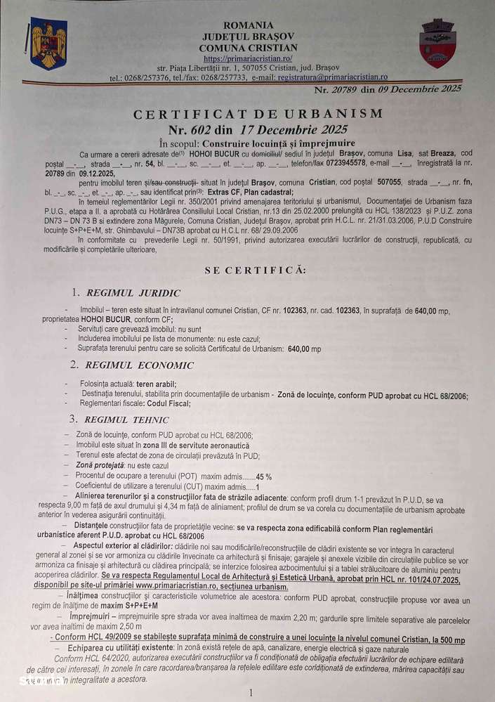 Teren intravilan in Cristian/ Brașov 640mp-8