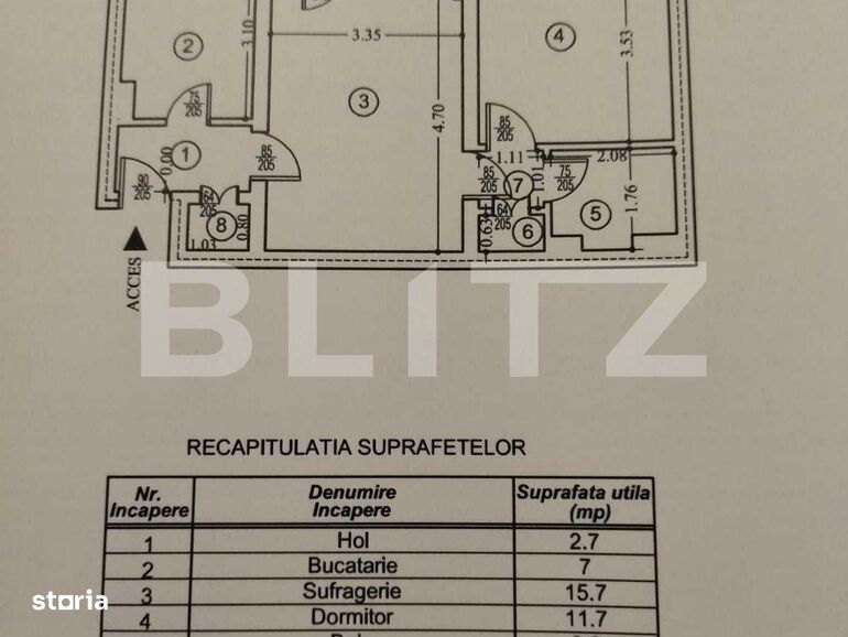 Apartament 2 camere, semidecomandat, 43 mp, zona Cameliei Nord