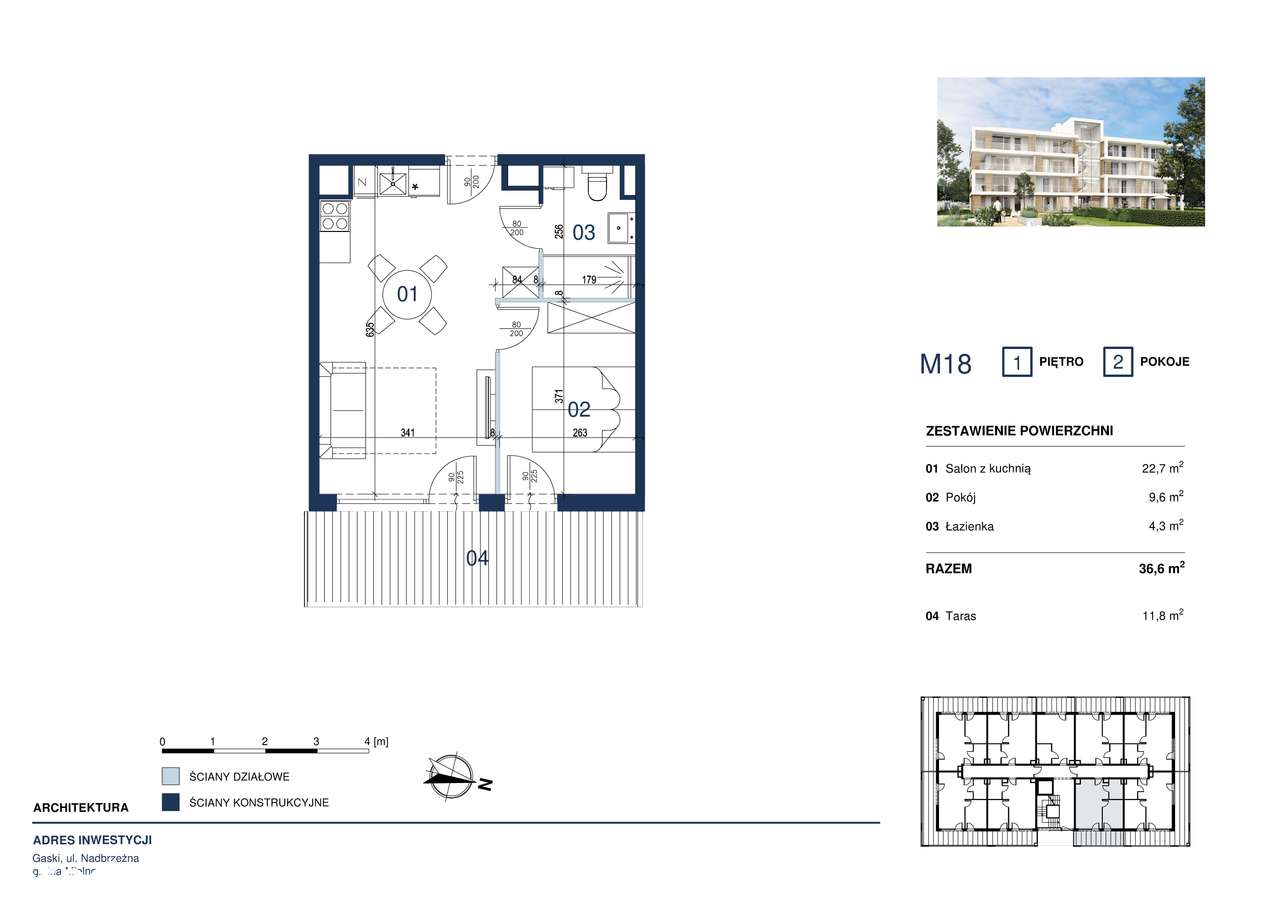 Apartament tuż przy plaży 36,6m2 z tarasem 11,8m2, cena z 23% VAT - Pełny obrazek: 2/11